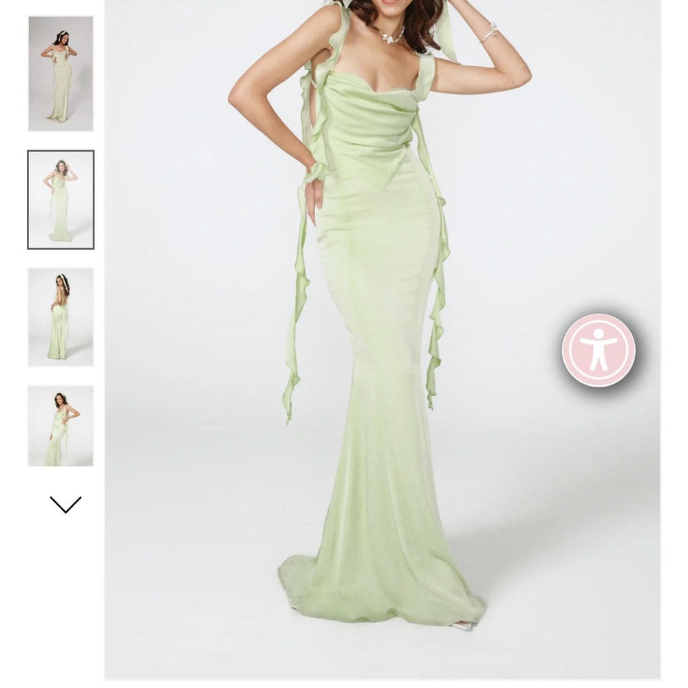 Nana Jacqueline Green Sleeveless Gown with Cowl Neck